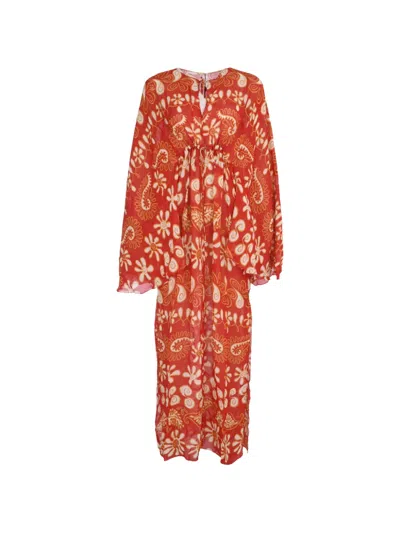 Cala De La Cruz Abstract-print Flared-sleeve Kaftan In Red
