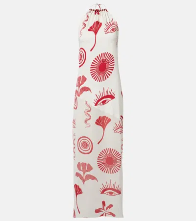 Cala De La Cruz Accasia Checked Embellished Maxi Dress In White