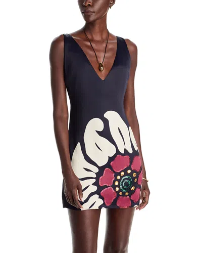 Cala De La Cruz Amal Embellished V Neck Mini Dress In Blue