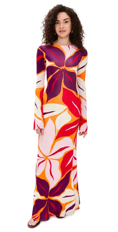 Cala De La Cruz Amay Floral Jersey Maxi Dress In White