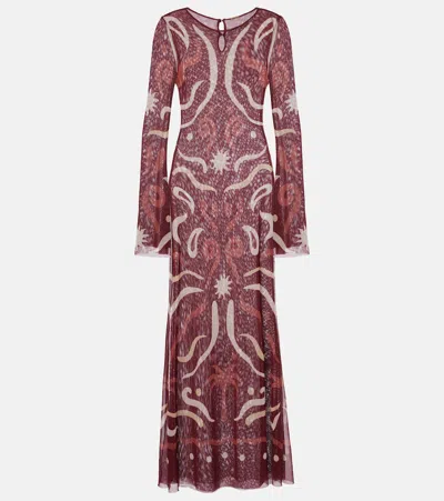 Cala De La Cruz Amay Printed Maxi Dress In Burgundy