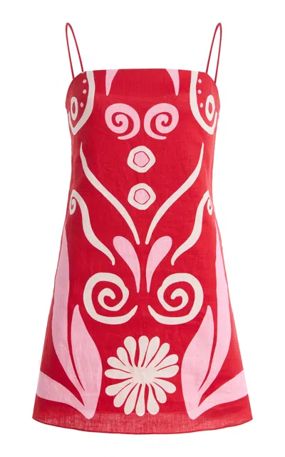 Cala De La Cruz Ancona Printed Linen Mini Dress In Red