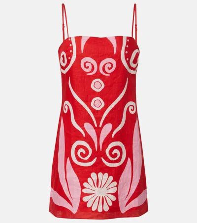 Cala De La Cruz Ancona Printed Linen Minidress In Red