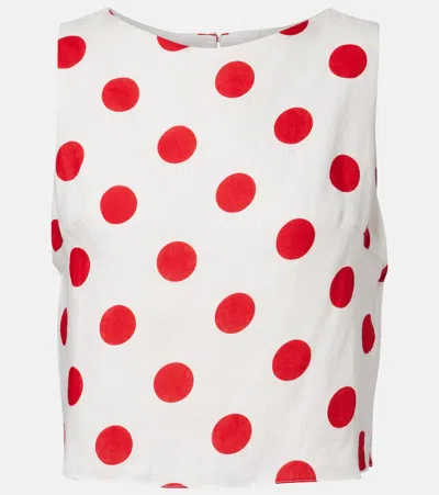 Cala De La Cruz Avelino Polka-dot Linen Crop Top In White