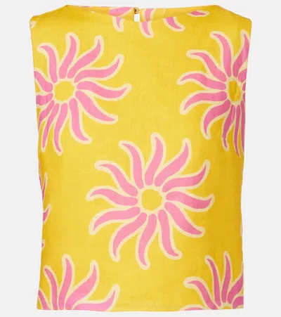 Cala De La Cruz Avelino Printed Linen Crop Top In Yellow