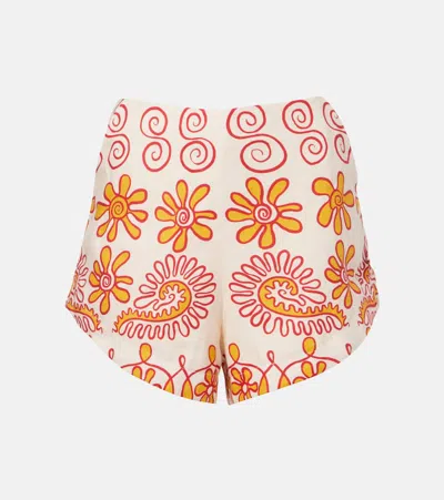 Cala De La Cruz Bahamas Printed Linen Shorts In Neutral