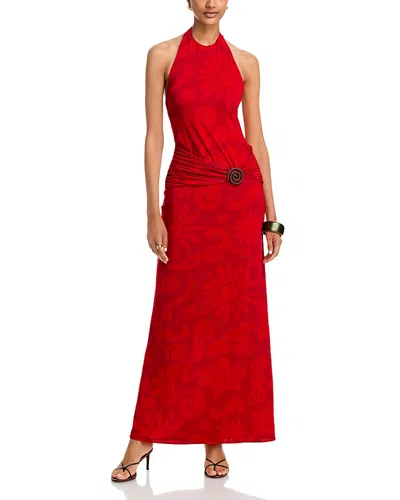 Cala De La Cruz Cairo Halter Dress In Red