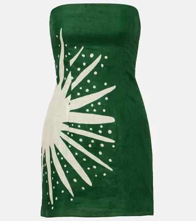Cala De La Cruz Carla Printed Linen Minidress In Green