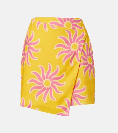 Cala De La Cruz Chemena Printed Linen Miniskirt In Yellow