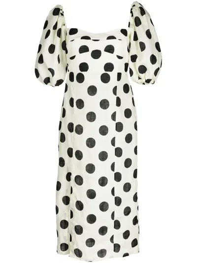 Cala De La Cruz Chia Polka Dot-print Linen Dress In Yellow
