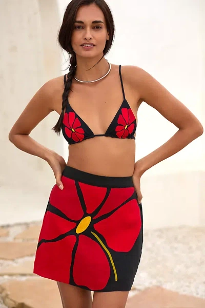 Cala De La Cruz Chloe Linen Mini Skirt In Red