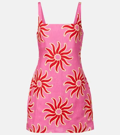 Cala De La Cruz Clara Printed Linen Midi Dress In Pink