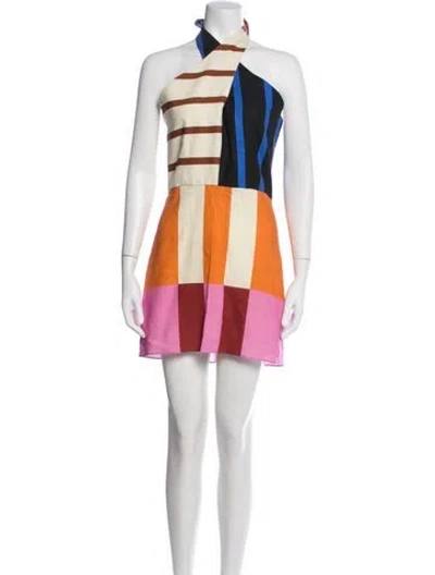 Pre-owned Cala De La Cruz Colorblock Pattern Mini Dress In Multicolor