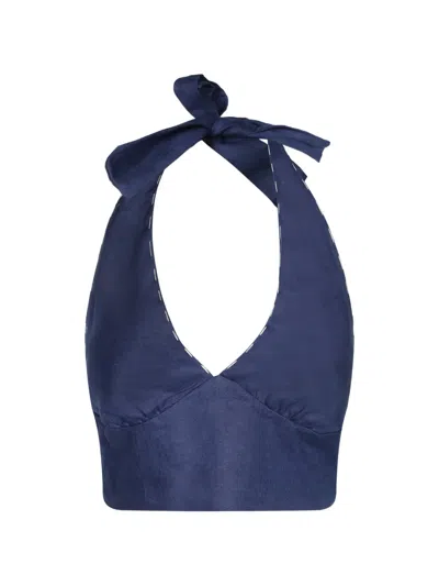 Cala De La Cruz Contrast-stitch Halterneck Top In Blue