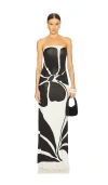 Cala De La Cruz Paloma Linen Exploded Flower Dress In Camellia Black & White