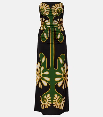 Cala De La Cruz Daphne Printed Jersey Maxi Dress In Black