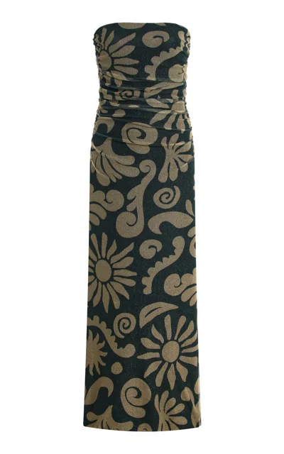 Cala De La Cruz Daphne Ruched Printed Mesh Midi Dress In Green