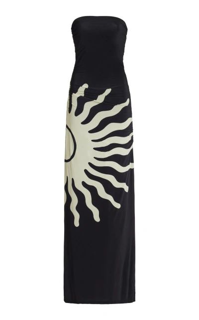 Cala De La Cruz Daphne Strapless Printed Jersey Maxi Dress In Black