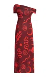Cala De La Cruz Debora Off-the-shoulder Printed Jersey Maxi Dress In Burgundy