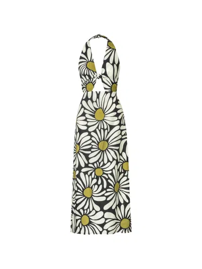 Cala De La Cruz Eli Floral-print Maxi Dress In Gray