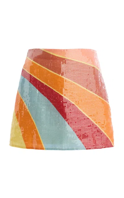 Cala De La Cruz Exclusive La Isla Eve Sequined Linen Mini Skirt In Multi