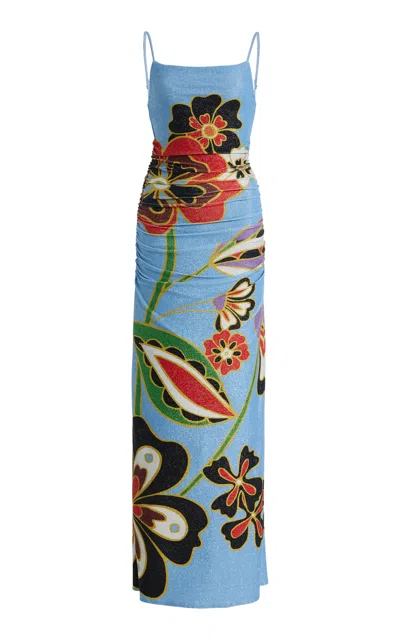Cala De La Cruz Exclusive La Isla Kim Floral Jersey Maxi Dress In Blue