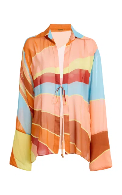 Cala De La Cruz Exclusive La Isla Rosalia Striped Georgette Top In Multi