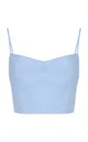 Cala De La Cruz Exclusive Lorenzo Linen Crop Top In Blue
