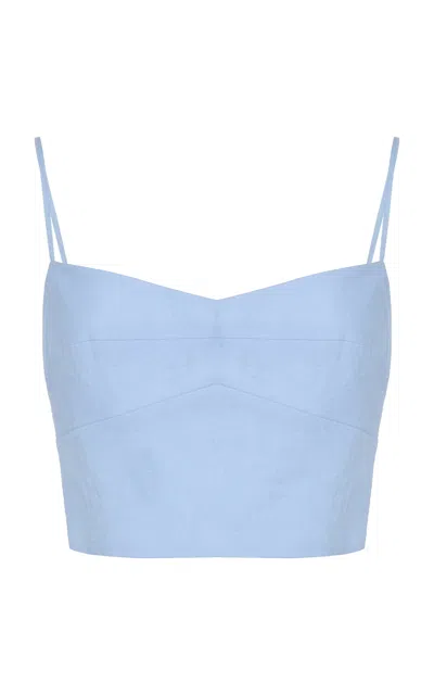 Cala De La Cruz Exclusive Lorenzo Linen Crop Top In Blue