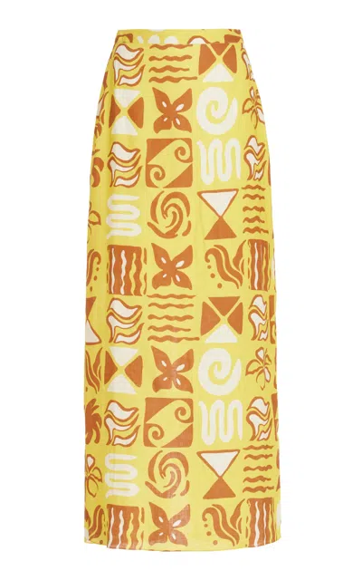 Cala De La Cruz Exclusive Magda Linen Midi Skirt In Yellow