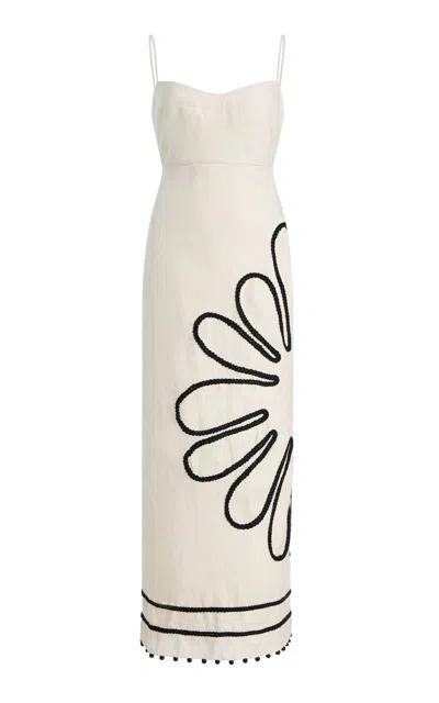 Cala De La Cruz Exclusive Paloma Embroidered Linen Midi Dress In White