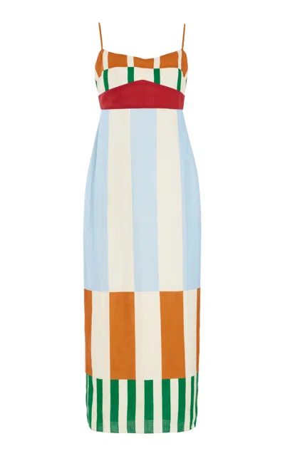 Cala De La Cruz Exclusive Paloma Linen Midi Dress In Multi