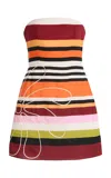 Cala De La Cruz Exclusive Roma Embroidered Striped-linen Mini Dress