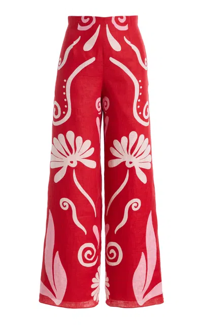 Cala De La Cruz Exclusive Toya Linen Wide-leg Pants In Red