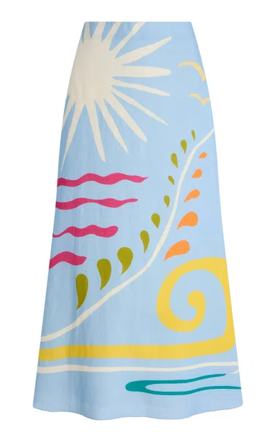 Cala De La Cruz Exclusive Tua Linen Midi Skirt In Blue