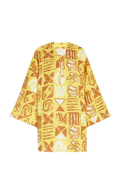 Cala De La Cruz Exclusive Turin Linen Tunic Mini Dress In Yellow