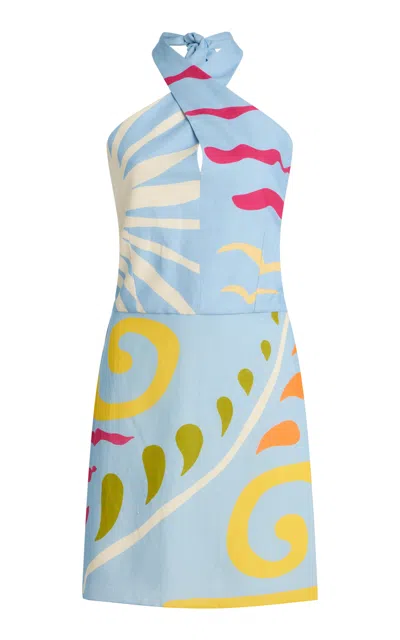 Cala De La Cruz Exclusive Veneta Twisted Linen Mini Dress In Blue