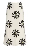 Cala De La Cruz Fabiana Linen Midi Skirt In Black,white