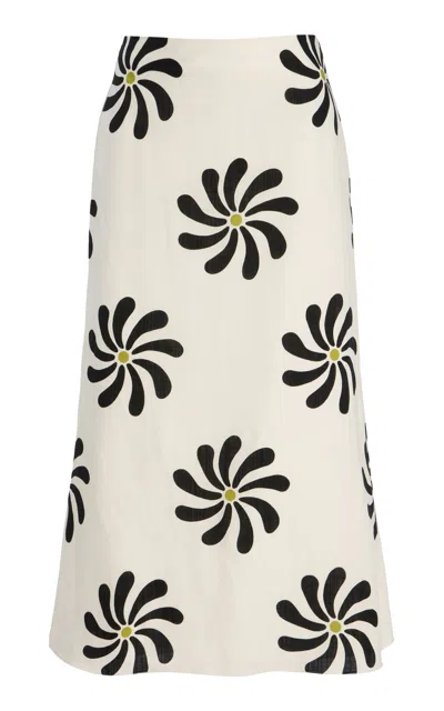 Cala De La Cruz Fabiana Linen Midi Skirt In Black,white