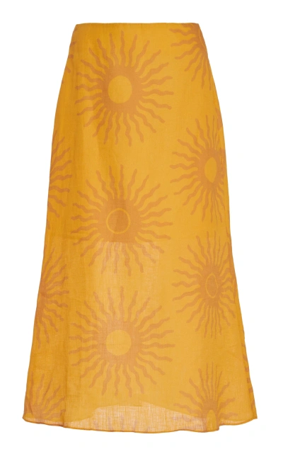 Cala De La Cruz Fabiana Linen Skirt In Yellow
