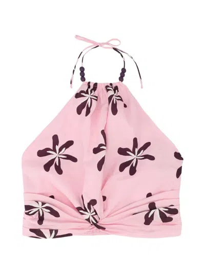 Cala De La Cruz Floral-print Halterneck Top In Pink