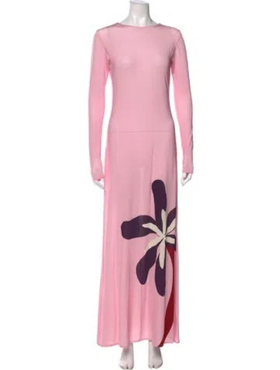 Pre-owned Cala De La Cruz Floral Print Long Dress In Pink