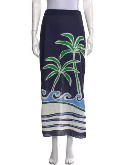 Pre-owned Cala De La Cruz Floral Print Long Skirt In Blue