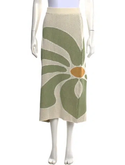 Pre-owned Cala De La Cruz Floral Print Midi Length Skirt W/ Tags In Green