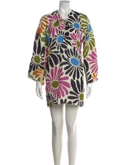 Pre-owned Cala De La Cruz Floral Print Mini Dress In Neutral