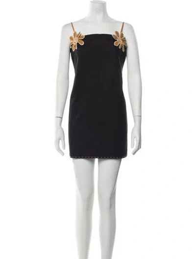 Pre-owned Cala De La Cruz Floral Print Mini Dress W/ Tags In Black