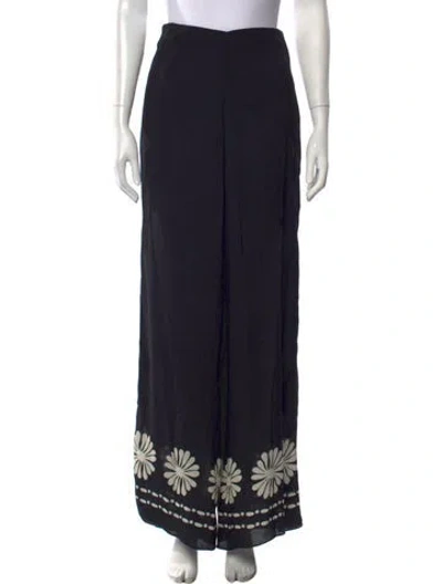 Pre-owned Cala De La Cruz Floral Print Wide Leg Pants In Black