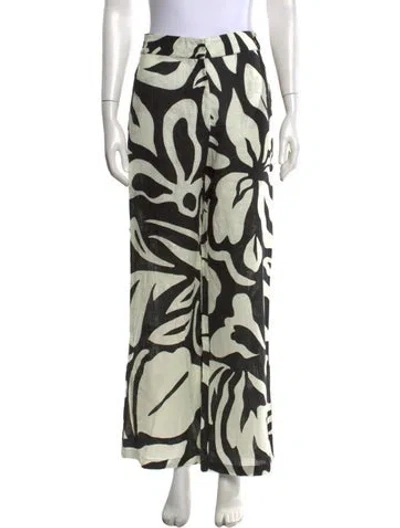 Pre-owned Cala De La Cruz Floral Print Wide Leg Pants In Neutral