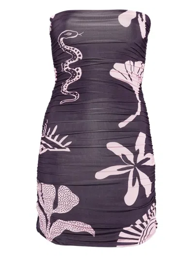 Cala De La Cruz Floral Snake Print Dress In Purple
