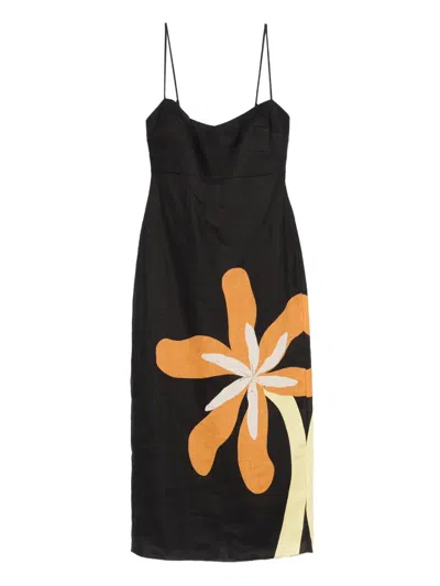 Cala De La Cruz Flower Strapped Midi Dress In Multi